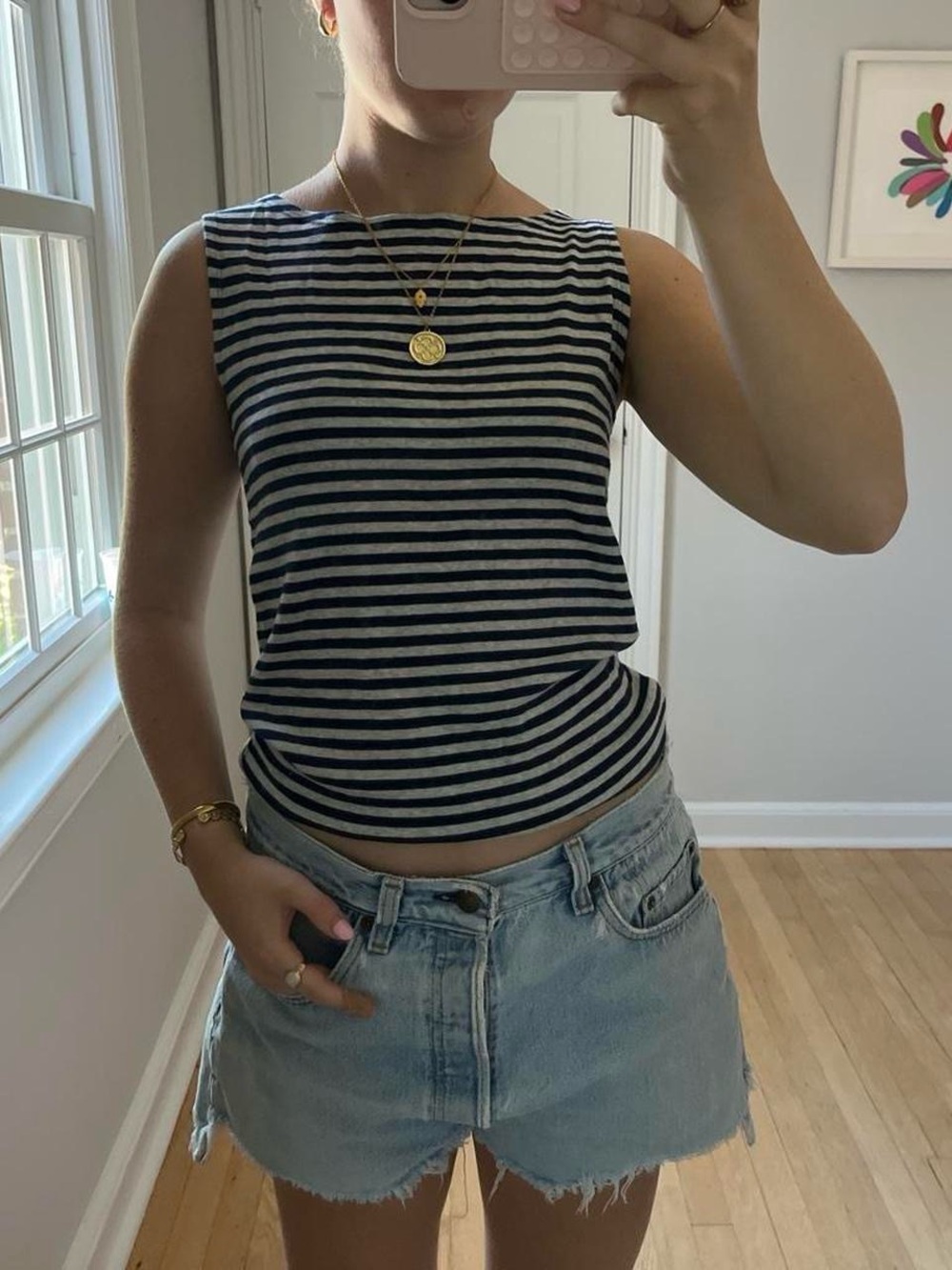 Brandy Melville Navy and White Striped Sleeveless Tank